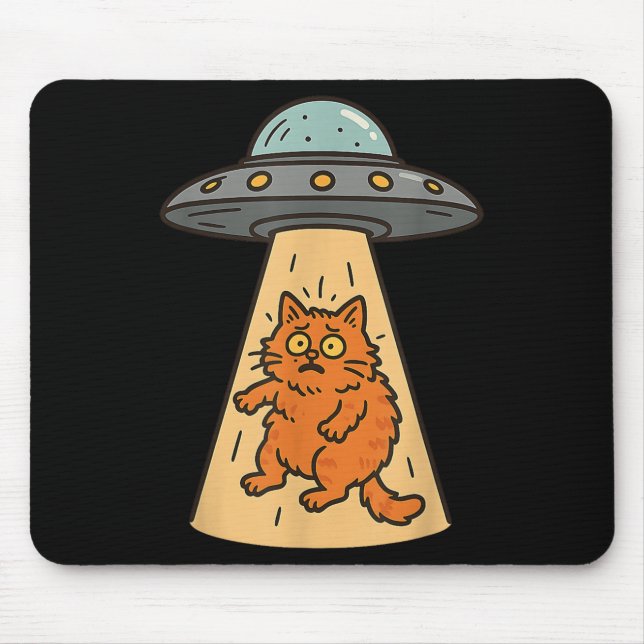 Funny Cat Alien Abduction Ufo Spaceship Kitty Sci  Mouse Mat (Front)