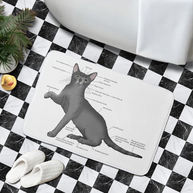 Funny Cat Anatomy Diagram Humor Nerdy Bath Mat (Creator Uploaded)