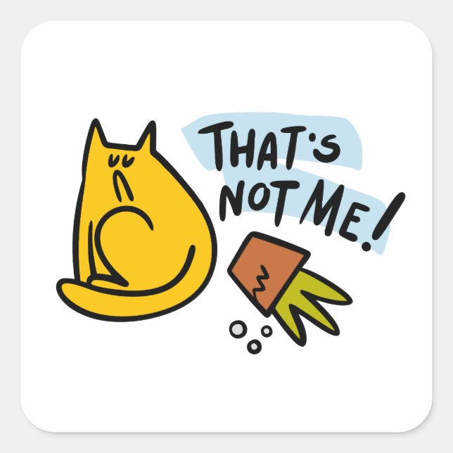Funny cat and an overturned flower pot square sticker (Front)