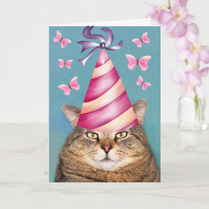 Funny Cat and Butterfly Birthday Card