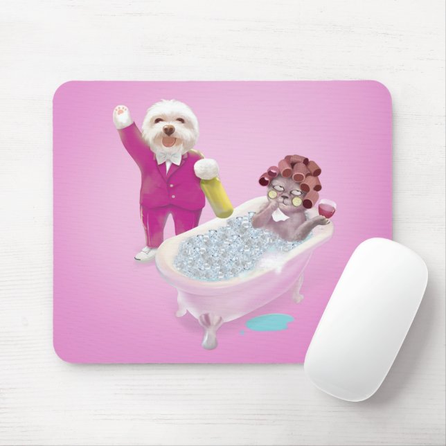 Funny Cat and Dog Celebrating Together Mouse Mat (With Mouse)