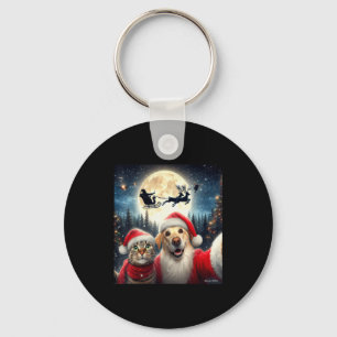 Funny Cat And Dog Selfie With Santa Claus Christma Key Ring