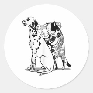 Funny Cat And Dog Shirt Tattoo Artist Cat Drawing Classic Round Sticker