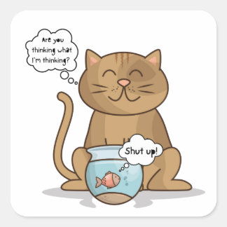 Funny Cat and Fish Conversation Square Sticker
