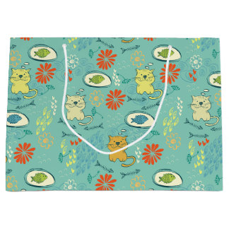 Funny Cat and Fish Large Gift Bag