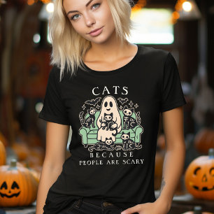 Funny Cat and Ghost Halloween Tri-Blend Shirt