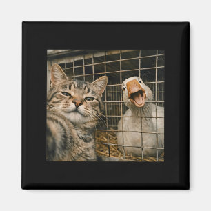 Funny cat and goose selfie weird animal friendship magnet