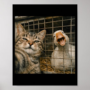 Funny cat and goose selfie weird animal friendship poster