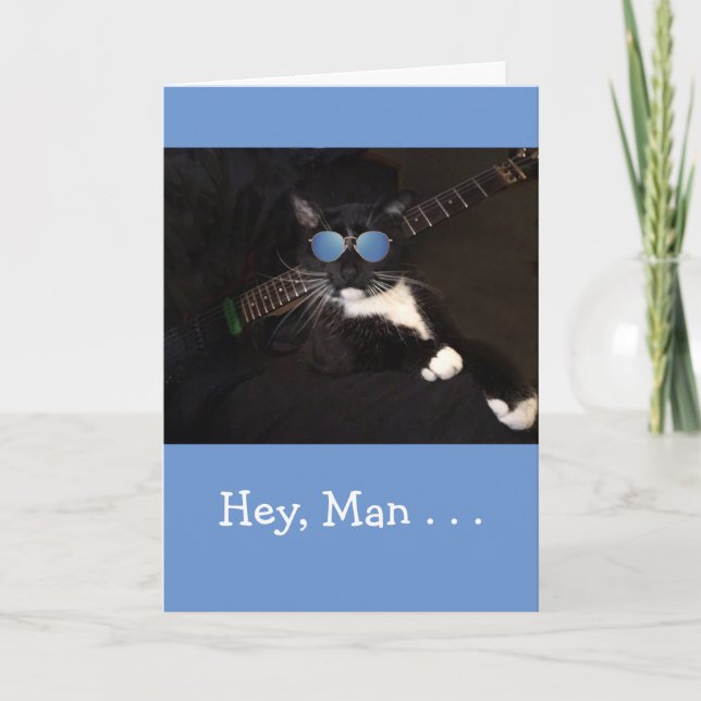 Funny Cat And Guitar Cancer Support Card (Front)