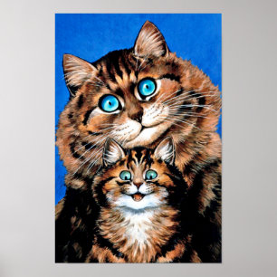 Funny Cat and Kitten, Louis Wain Poster