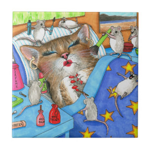 Funny Cat and Mice Make-up 508 Tile