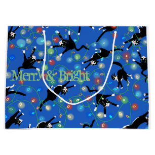 Funny Cat and the Christmas lights Large Gift Bag
