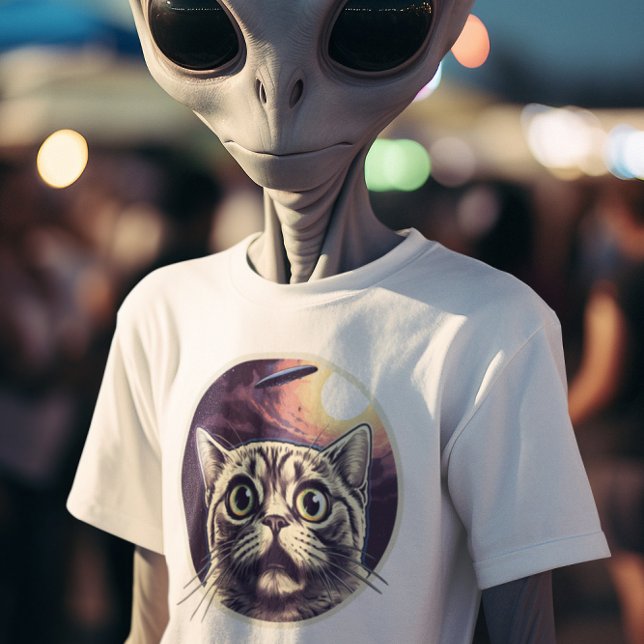 Funny Cat and UFO T-Shirt (Creator Uploaded)