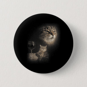 Funny Cat and Wine Art Cats Drinking Oddly 6 Cm Round Badge