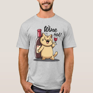 Funny Cat and Wine T-Shirt – Cute Hand-Drawn Desig