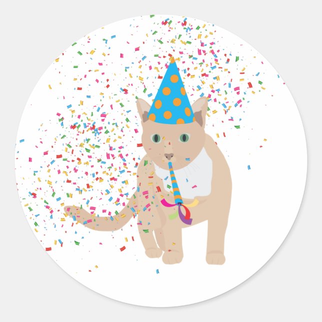 Funny Cat Animals Having a Party  Classic Round Sticker (Front)