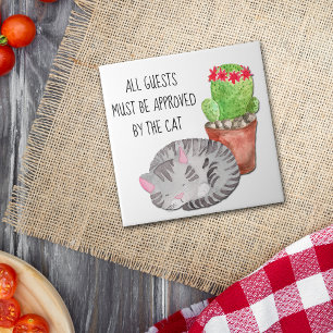 Funny Cat Approving Guests Tile