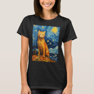 Funny cat art painting Cat Lover Starry Night Cat T-Shirt
