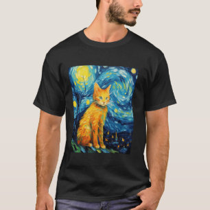 Funny cat art painting Cat Lover Starry Night Cat T-Shirt