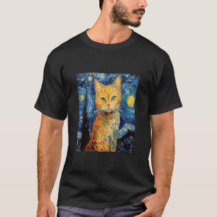 Funny cat art painting Cat Lover Starry Night Cat T-Shirt