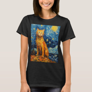 Funny cat art painting Cat Lover Starry Night Cat T-Shirt