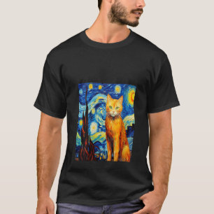 Funny cat art painting Cat Lover Starry Night Cat T-Shirt
