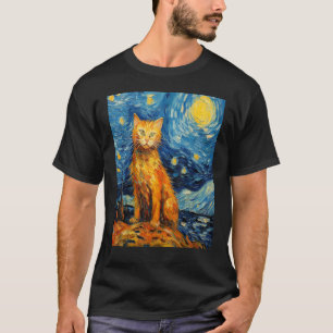 Funny cat art painting Cat Lover Starry Night Cat T-Shirt