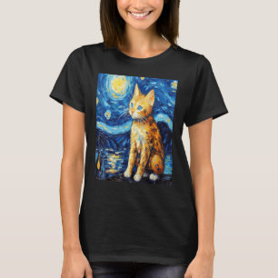 Funny cat art painting Cat Lover Starry Night Cat T-Shirt