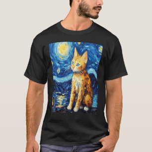 Funny cat art painting Cat Lover Starry Night Cat T-Shirt