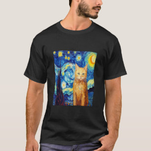 Funny cat art painting Cat Lover Starry Night Cat  T-Shirt