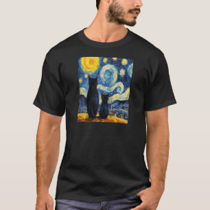 Funny cat art painting Cat Lover Starry Night Cat T-Shirt
