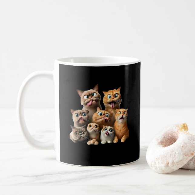 funny cat art print coffee mug (With Donut)