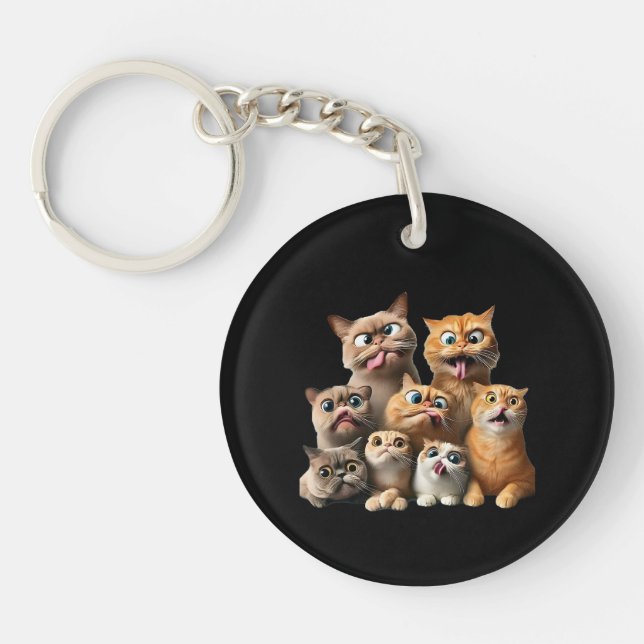 funny cat art print key ring (Front)