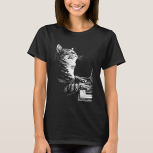 Funny Cat Artwork Animal Art Playing Piano Pianist T-Shirt