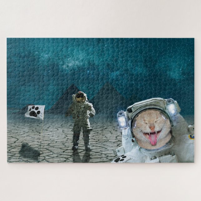 Funny Cat Astronaut In Space Jigsaw Puzzle (Horizontal)