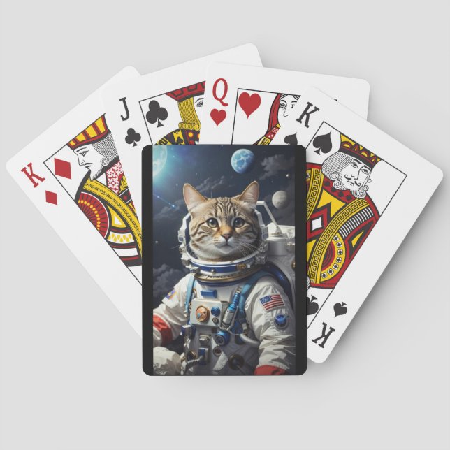 Funny Cat Astronaut Space Force Playing Cards (Back)