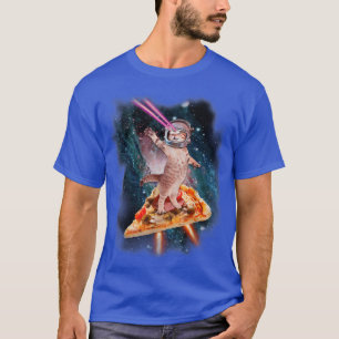 Funny Cat Astronaut With Laser Eyes In Space Pizza T-Shirt