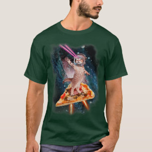 Funny Cat Astronaut With Laser Eyes In Space Pizza T-Shirt