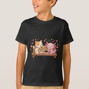 Funny Cat Axolotl Eating Ramen Noodles Boba Kawaii T-Shirt