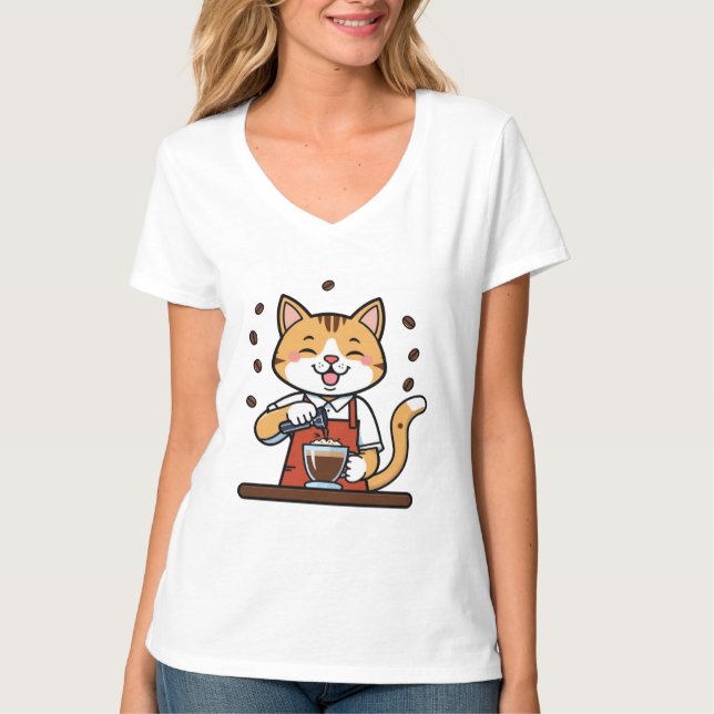 Funny Cat Barista Tshirt (Front)