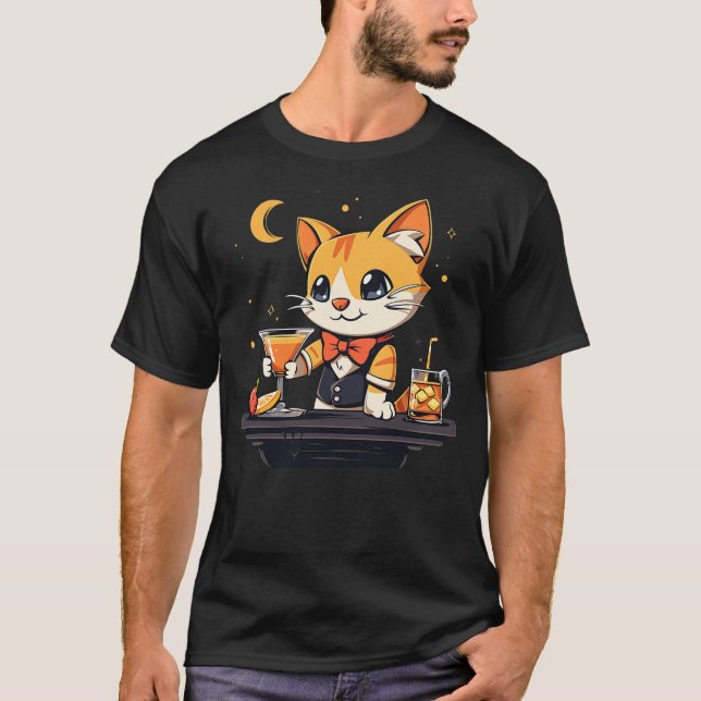Funny Cat Bartender T-Shirt (Front)