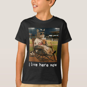 Funny Cat Baseball Field Ballfield I Live Here Now T-Shirt