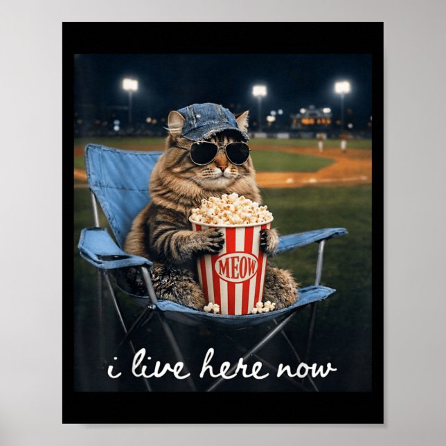 Funny Cat Baseball Mum I Live Here Now Poster (Front)