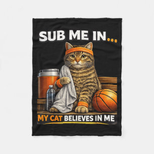Funny Cat Basketball Player Fleece Blanket