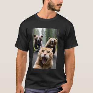 Funny Cat Bear Attack Selfie T-Shirt