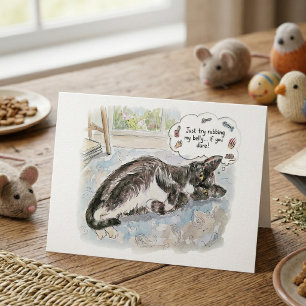 Funny Cat Belly Rub Warning Watercolour Art Design Thank You Card