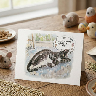 Funny Cat Belly Rub Warning Watercolour Art Design Thank You Card