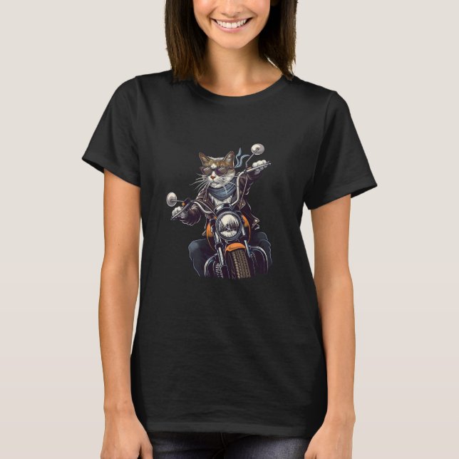 Funny Cat Biker Motorcycle Cats T-Shirt (Front)