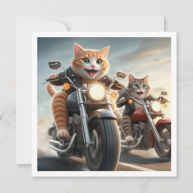 Funny Cat Bikers, Cats On Motorcycles  Birthday Invitation (Front)