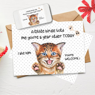 Funny Cat Birthday Card A Little Birdie Told Me
